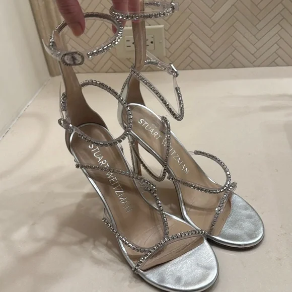 Stuart Weitzman heels size 8 38 silver diamonds nudistglam 100 gladiator sandal - Picture 4 of 11